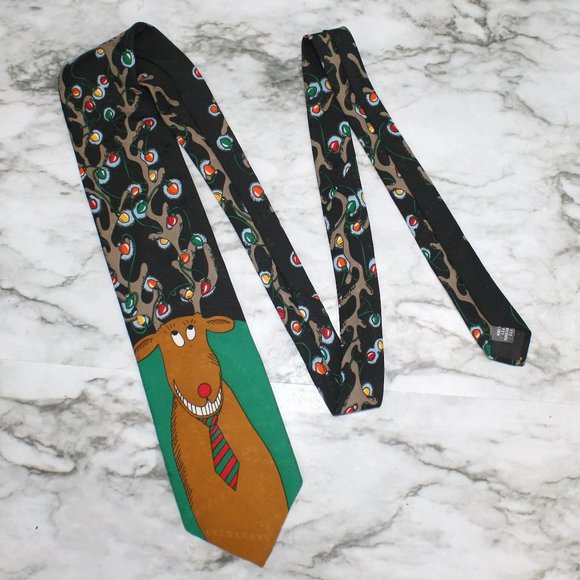 HALLMARK YULE TIE GREETINGS Neck Tie Reindeer Lights Holiday Menswear Accessory - Picture 4 of 10